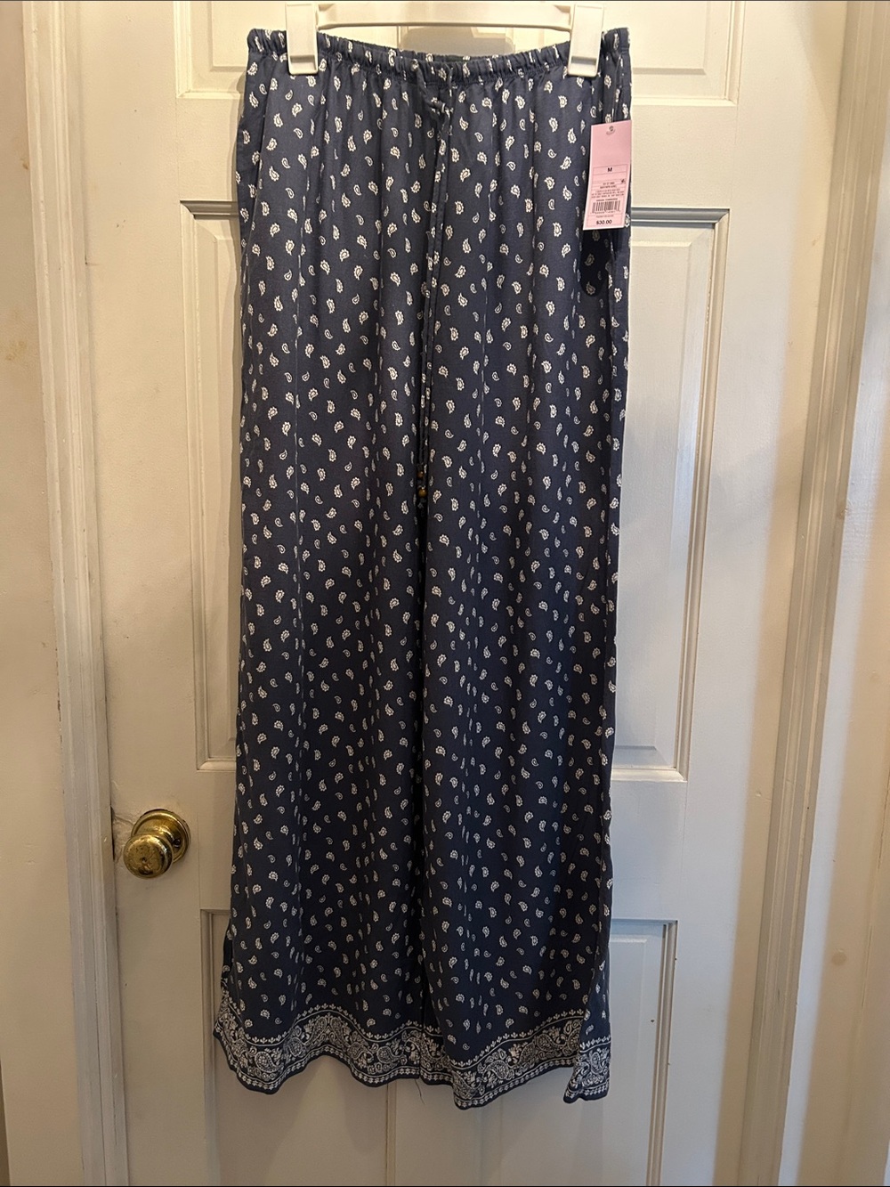 Women's Navy Print Wide Leg Pants
